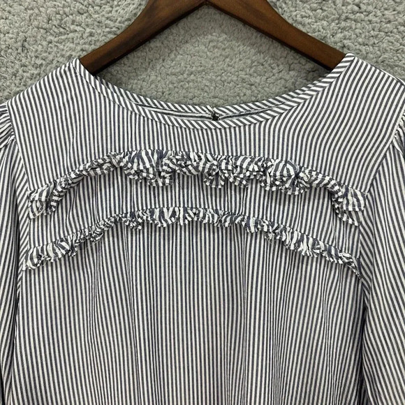 LOFT vertical striped long sleeve top small blue ruffle cottagecore peasant - Picture 3 of 7